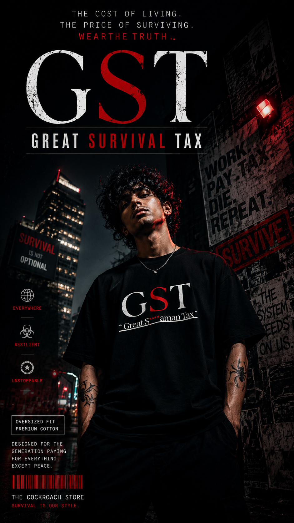 GST Tee — Great Survival Tax | Oversized Premium Streetwear