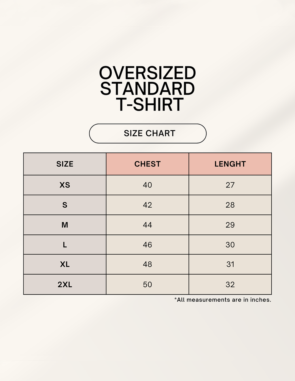 SIzeChart Tshirt