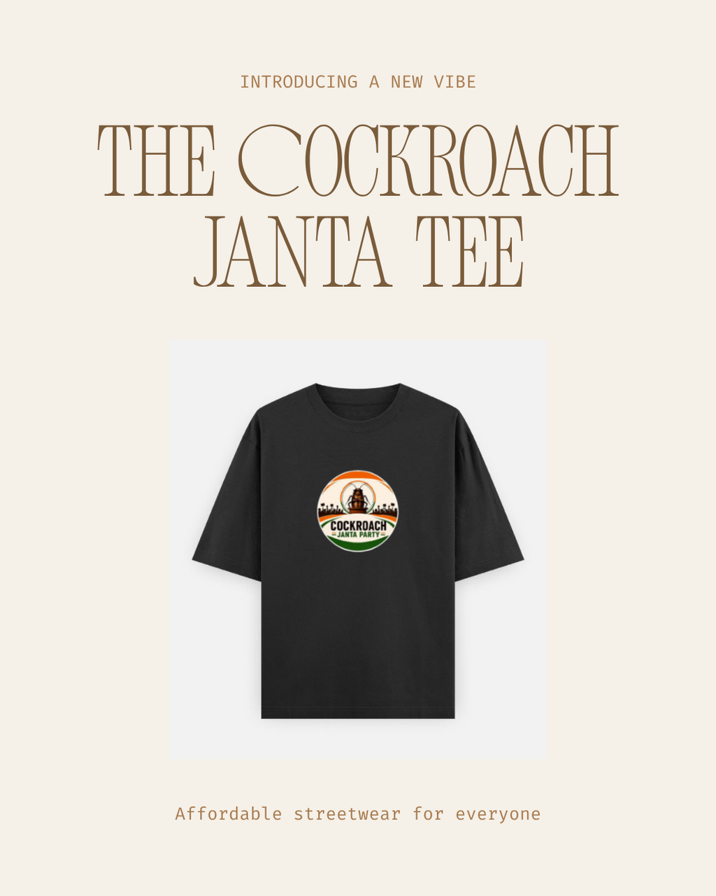CockRoach Janta Tee – Affordable graphic tshirt India lightweight streetwear front view